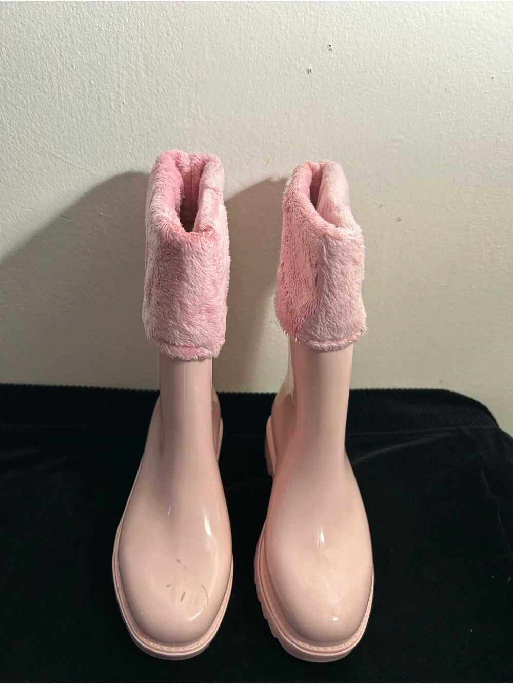 Melissa Pink Faux-Fur Cuff Waterproof Rain Boots Sz 1
